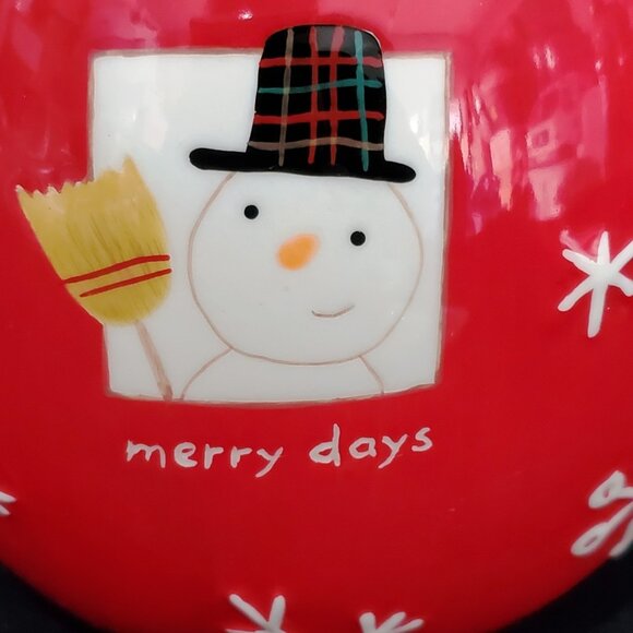 Hallmark small Merry Days snowman COOKIE TREAT JAR Christmas canister ceramic - Picture 3 of 9